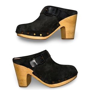 Veronica Beard Dacey Black Suede Buckle Clog